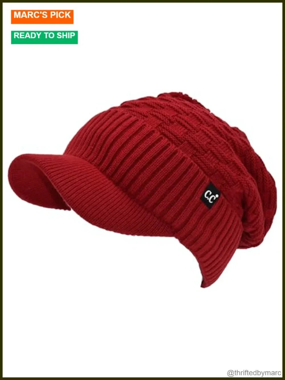 Fuzzy Fleece Lined Knit Beanie Hat Sherpa Stretch Visor Brim Warm Winter